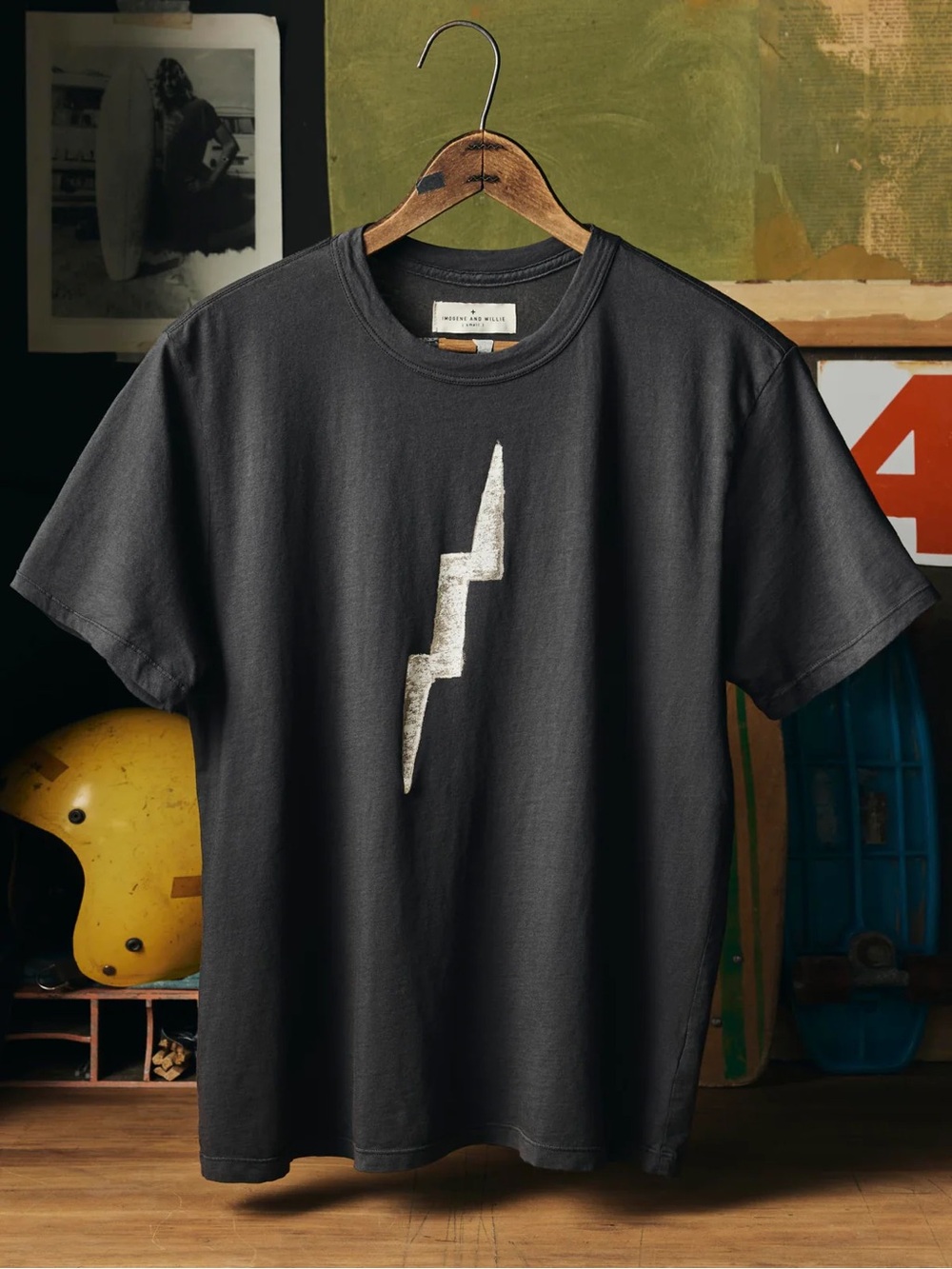 Imogene and Willie Bolt Tee Black XXS Cotton Crewneck Graphic Tee Lightning